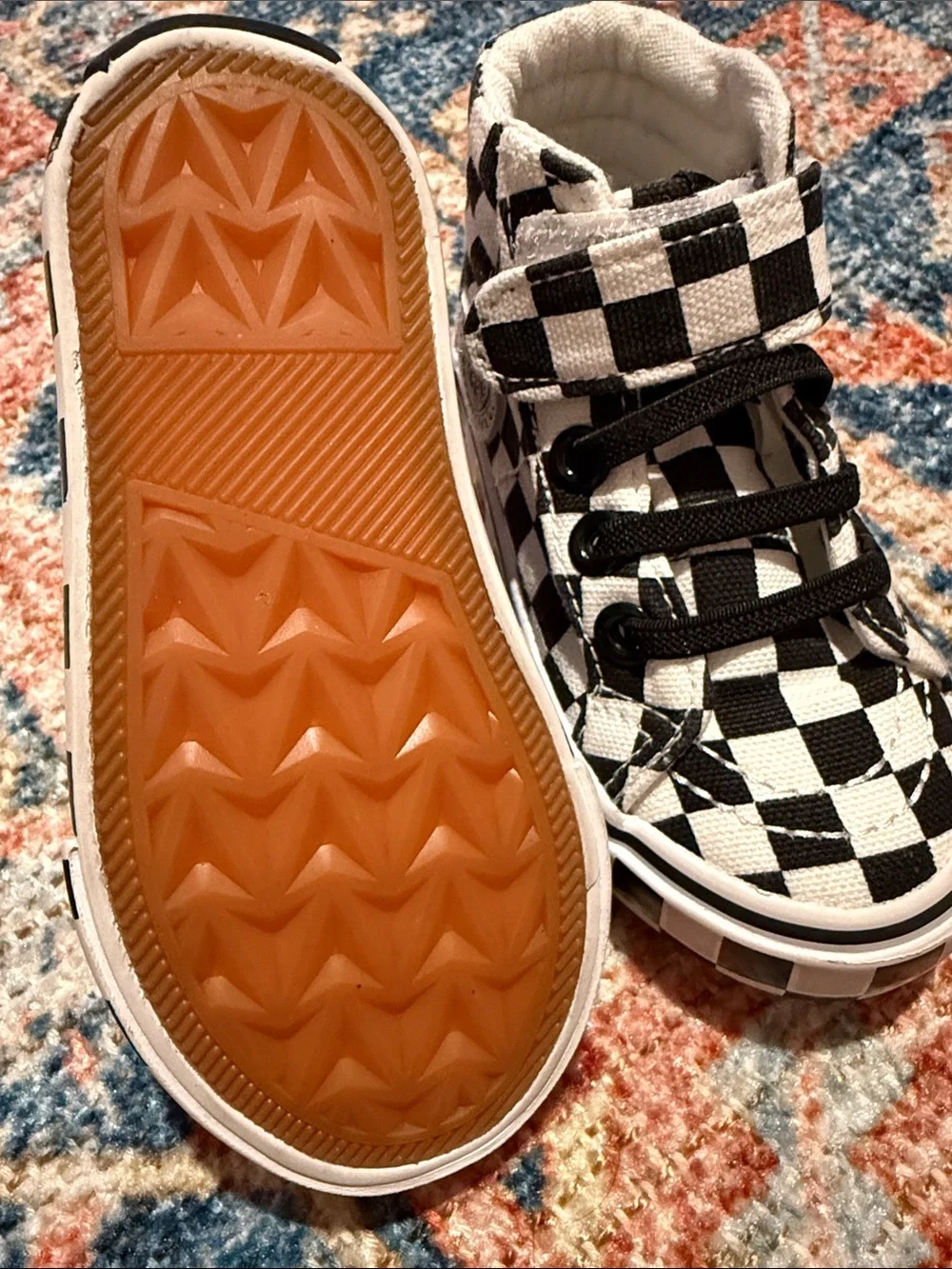 Kids' Checkerboard High-Top Sneakers in Black & White